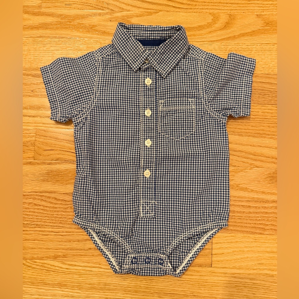 OshKosh B'gosh Navy Checkered Shirt Onesie